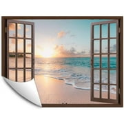 IDEA4WALL Fake Brown Window Beach Peel and Stick Wallpaper Removable Wall Mural Sticker Decal