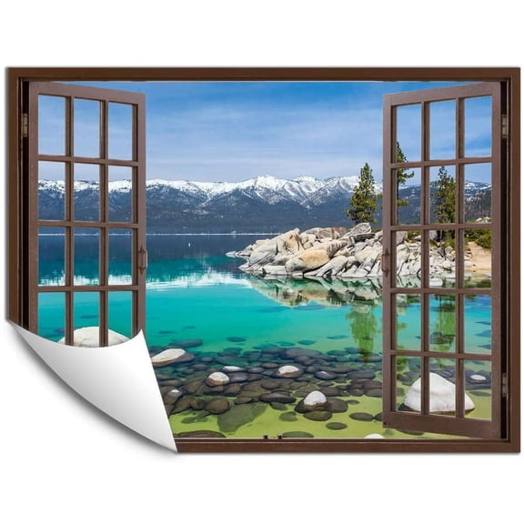 IDEA4WALL Fake Brown Window Beach Peel and Stick Wallpaper Removable Wall Mural Sticker Decal