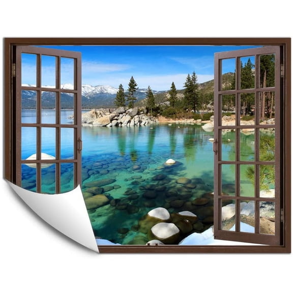 IDEA4WALL Fake Brown Window Beach Peel and Stick Wallpaper Removable Wall Mural Sticker Decal