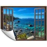 IDEA4WALL Fake Brown Window Beach Peel and Stick Wallpaper Removable Wall Mural Sticker Decal