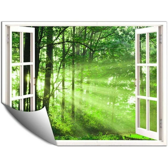 IDEA4WALL Fake Window View Forest Peel and Stick Wallpaper Removable Wall Mural Sticker Decal