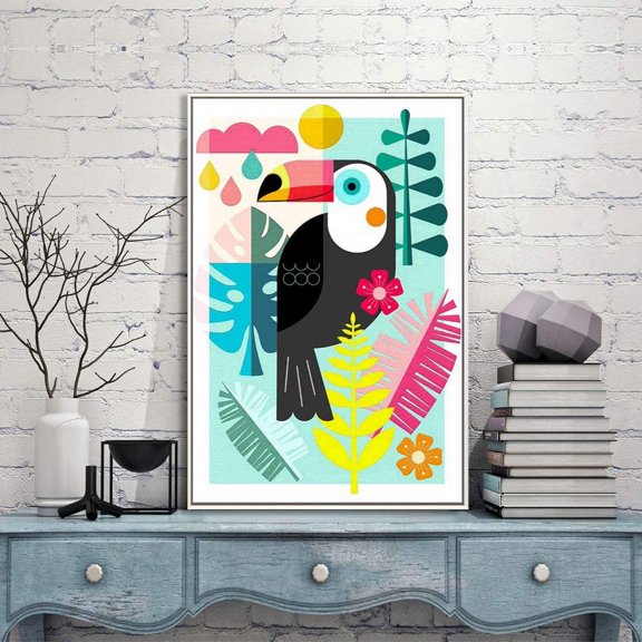 IDEA4WALL Framed Bird Illustration Wall Art Canvas Prints Painting Animal Pictures for Home Decor, 16"x24"