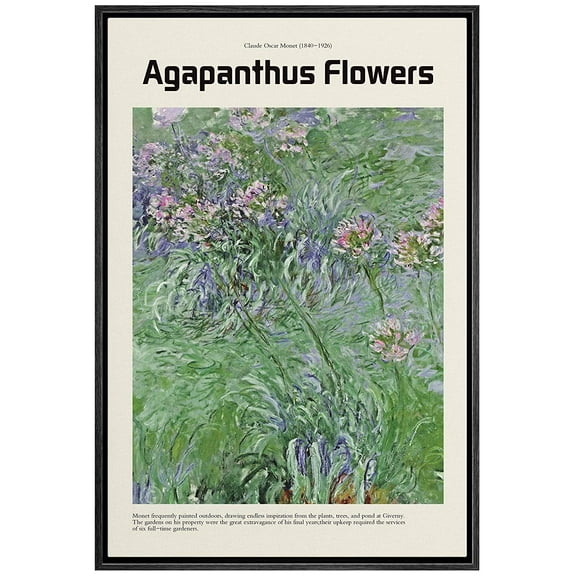 IDEA4WALL Framed Canvas Art Wall Decor Agapanthus Flowers Master Aritst Claude Monet Oil Painting Impressionism Contemporary for Dorm Home Office - 24"x36"