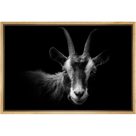 IDEA4WALL Framed Canvas Art Wall Decor Blackbuck Goat Animals Wildlife Photography Realism Modern Closeup Dramatic Black and White for Dorm Home Office - 24"x36"