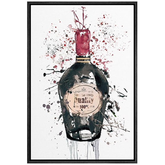IDEA4WALL Framed Canvas Art Wall Decor A Bottle of Champagne with Red Label Drinks Wine Watercolor Pop Art Modern Expressive for Dorm Home Office - 24"x36"