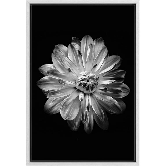 IDEA4WALL Framed Canvas Art Wall Decor Chrysanthemum Floral Flower Photography Minimalism Modern Closeup Dramatic Black and White for Dorm Home Office - 16"x24"