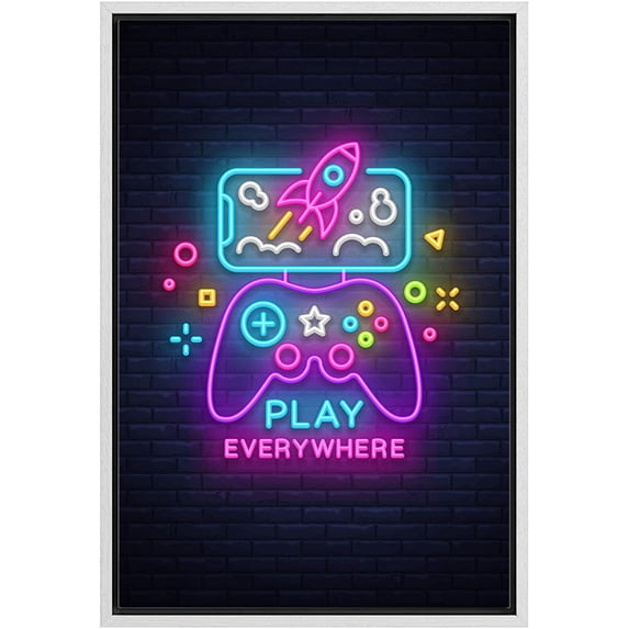 IDEA4WALL Framed Canvas Art Wall Decor Classic Video Game Handheld Controller - 24"x36"