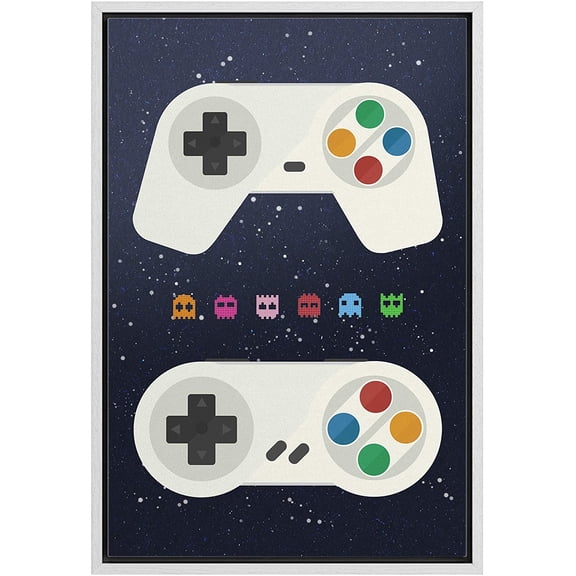 IDEA4WALL Framed Canvas Art Wall Decor Classic Video Game Handheld Controllers with Pacman Icons Pop Culture Media Digital Art Pop Art Comic for Dorm Home Office - 16"x24"