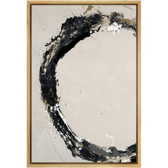 IDEA4WALL Framed Canvas Art Wall Decor Dark Pastel Spiral Ring Print Industrial Style Abstract Shape Illustrations Nordic Zen Minimal for Dorm Home Office - 24"x36" Natural