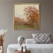 IDEA4WALL Framed Canvas Art Wall Decor, Fall Forest Autumn Landscape Painting Illustrations Nature Botanical Fine Art Print Scenic Panoramic Earth for Dorm Home Office - 16"x16" Natural