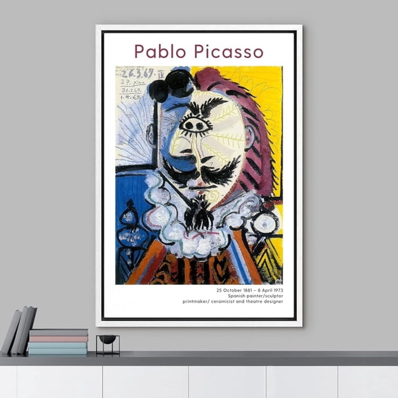 IDEA4WALL Framed Canvas Art Wall Decor French Musketeer by Pablo Picasso Historic Cultural Oil Painting Fine Art Abstract Contemporary Colorful for Dorm Home Office - 16"x24" White