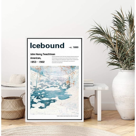 IDEA4WALL Framed Canvas Art Wall Decor Icebound Master Aritst John Henry Twachtman Oil Painting Impressionism Contemporary for Dorm Home Office - 16"x24"
