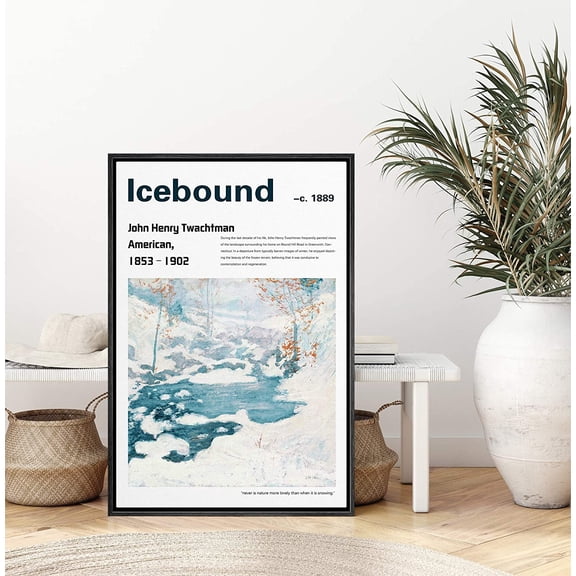 IDEA4WALL Framed Canvas Art Wall Decor Icebound Master Aritst John Henry Twachtman Oil Painting Impressionism Contemporary for Dorm Home Office - 16"x24"