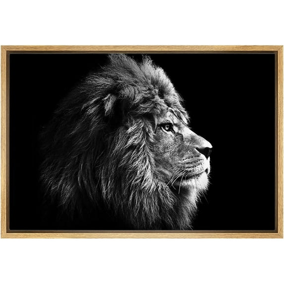 IDEA4WALL Framed Canvas Art Wall Decor Lion King Animals Wildlife Photography Realism Modern Closeup Dramatic Black and White for Dorm Home Office - 24"x36"