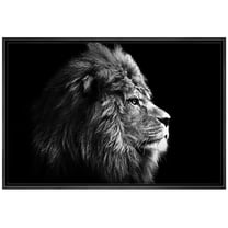 IDEA4WALL Framed Canvas Art Wall Decor Lion King Animals Wildlife Photography Realism Modern Closeup Dramatic Black and White for Dorm Home Office - 24"x36"