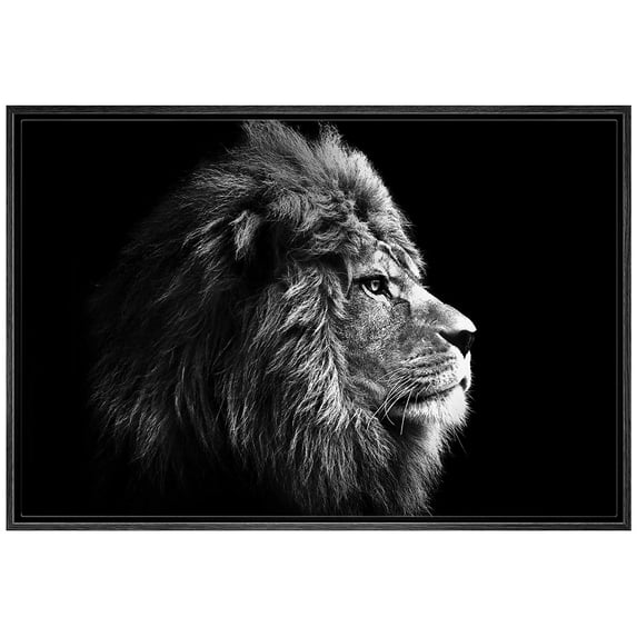 IDEA4WALL Framed Canvas Art Wall Decor Lion King Animals Wildlife Photography Realism Modern Closeup Dramatic Black and White for Dorm Home Office - 24"x36"
