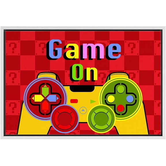 IDEA4WALL Framed Canvas Art Wall Decor Mario Video Arcade Playstation Console and Game On Pop Culture Media Illustrations Pop Art Modern Colorful for Dorm Home Office - 24"x36"