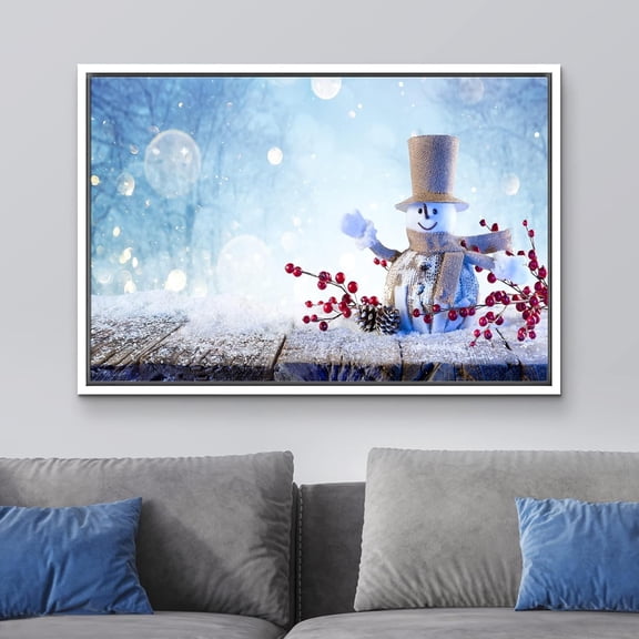 IDEA4WALL Framed Canvas Art Wall Decor Merry Christmas Snowman Ornaments Pictures Home Wall Decorations Chic Photography Festival Holidays Colorful for Dorm Home Office - 24"x36" White