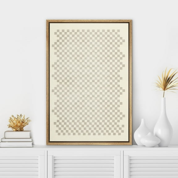 IDEA4WALL Framed Canvas Art Wall Decor Minimalist Black Gray Lattice Shape Pattern Illustrations Minimal Duotone Geometric Modern Art for Dorm Home Office - 16"x24" Natural