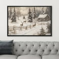 thumbnail image 1 of IDEA4WALL Framed Canvas Art Wall Decor Painting Cozy Cabin and Deer in Winter Forest Rustic Snowy Landscape Fine Art Vintage Retro Chic for Dorm Home Office - 24"x36" Black, 1 of 5