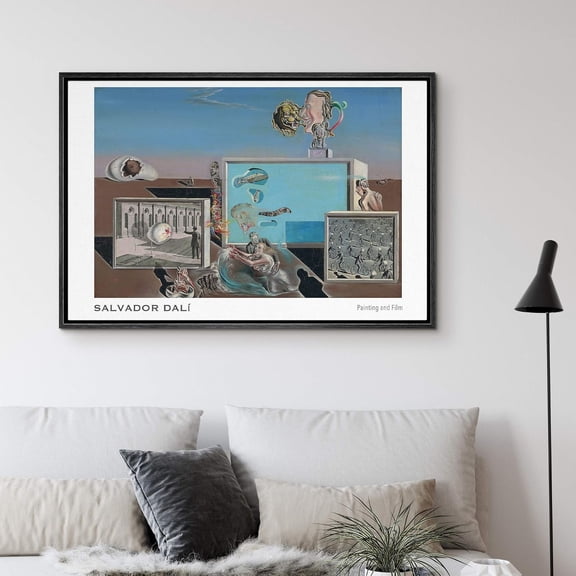 IDEA4WALL Framed Canvas Art Wall Decor Painting and Film by Salvador Dali Historic Cultural Oil Painting Abstract Absurd Fine Art Contemporary Fantasy for Dorm Home Office - 16"x24" Black