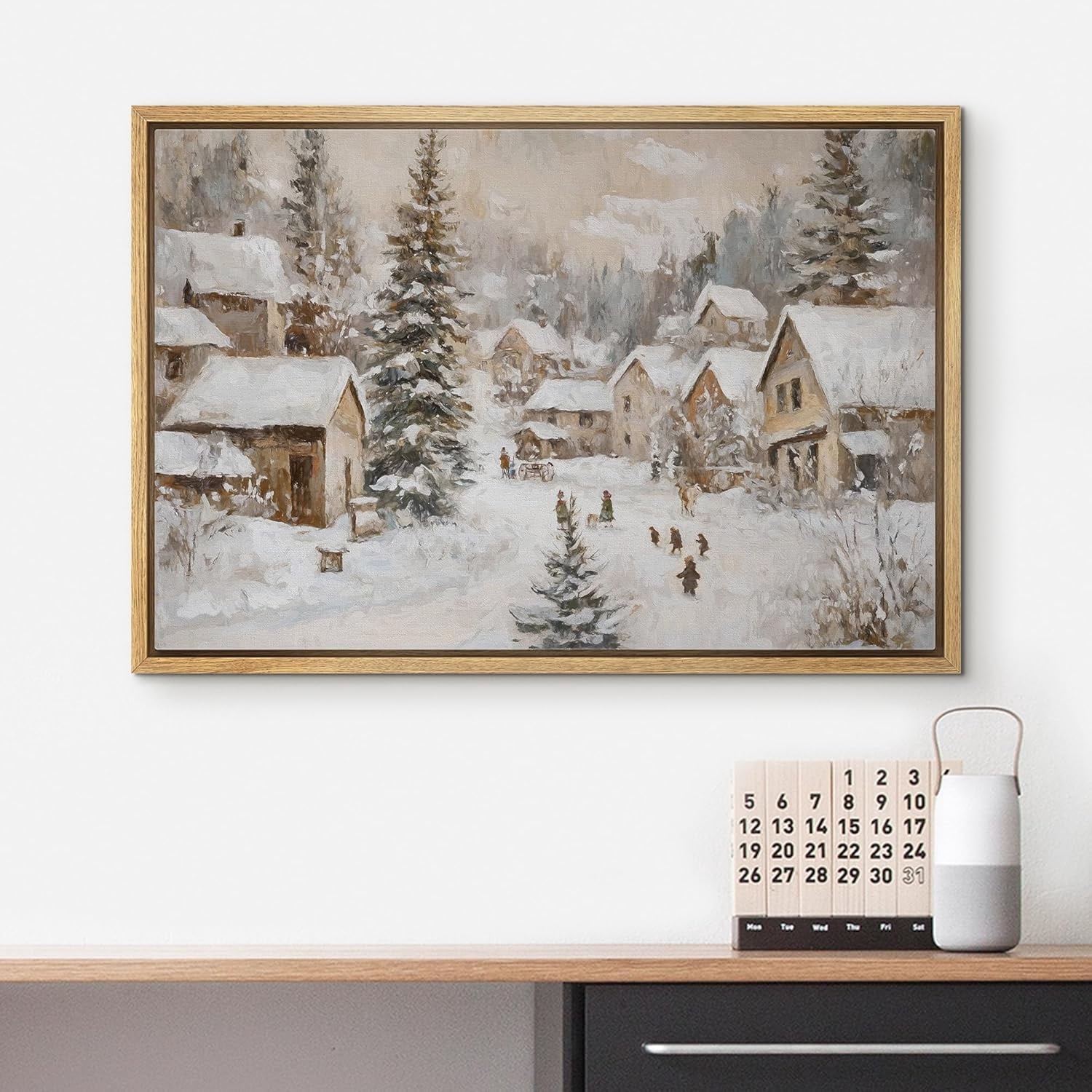 IDEA4WALL Framed Canvas Art Wall Decor Painting Rustic Winter Village ...