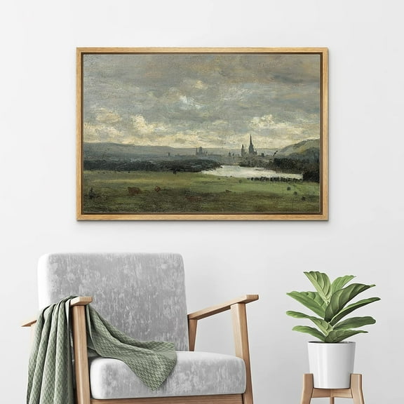 IDEA4WALL Framed Canvas Art Wall Decor Pastel Storm Cloud Valley Lake Landscape Print Nature Wilderness Illustrations Panoramic Earth Colorful for Dorm Home Office - 16"x24" Natural