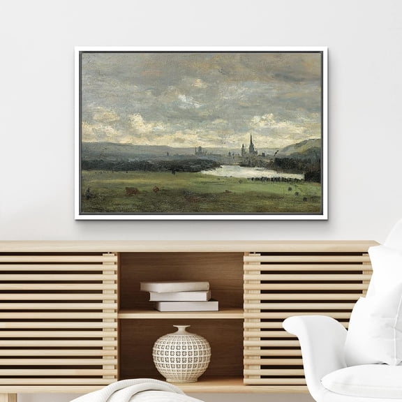 IDEA4WALL Framed Canvas Art Wall Decor Pastel Storm Cloud Valley Lake Landscape Print Nature Wilderness Illustrations Panoramic Earth Colorful for Dorm Home Office - 16"x24" White