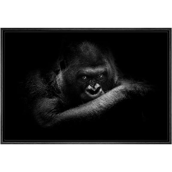 IDEA4WALL Framed Canvas Art Wall Decor Silverback Gorilla Animals Wildlife Photography Realism Modern Closeup Dramatic Black and White for Dorm Home Office - 24"x36"