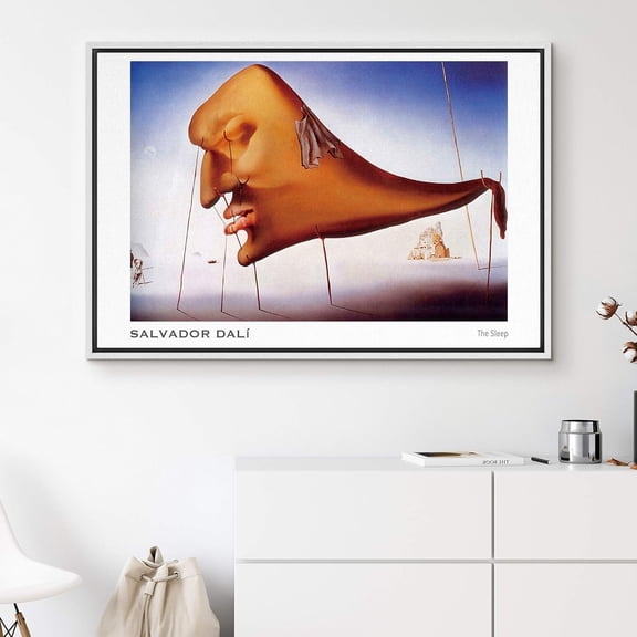 IDEA4WALL Framed Canvas Art Wall Decor The Sleep by Salvador Dali Historic Cultural Oil Painting Abstract Absurd Fine Art Contemporary Fantasy for Dorm Home Office - 16"x24" White