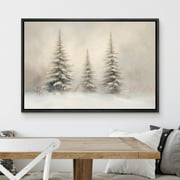 IDEA4WALL Framed Canvas Art Wall Decor Snow-Covered Pine Trees Tranquil Winter Forest Scene Antique Retro Illustrations Black and White Print for Dorm Home Office - 24"x36" Black