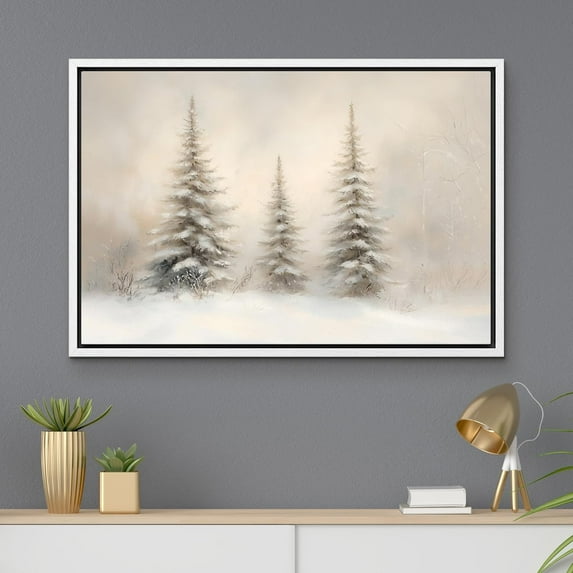 IDEA4WALL Framed Canvas Art Wall Decor Snow-Covered Pine Trees Tranquil Winter Forest Scene Antique Retro Illustrations Black and White Print for Dorm Home Office - 24"x36" White