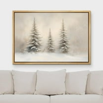 IDEA4WALL Framed Canvas Art Wall Decor Snow-Covered Pine Trees Tranquil Winter Forest Scene Antique Retro Illustrations Black and White Print for Dorm Home Office - 16"x24" Natural