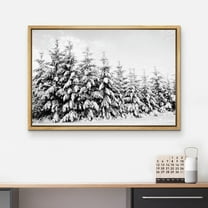 IDEA4WALL Framed Canvas Art Wall Decor Snow Covered Trees in The Winter Forest Photography Painting Realism Expressive Dark Black and White Print for Dorm Home Office - 16"x24" Natural