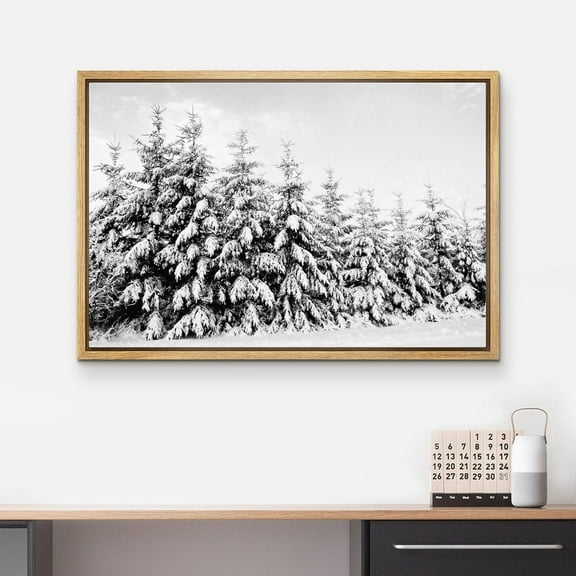 IDEA4WALL Framed Canvas Art Wall Decor Snow Covered Trees in The Winter Forest Photography Painting Realism Expressive Dark Black and White Print for Dorm Home Office - 16"x24" Natural
