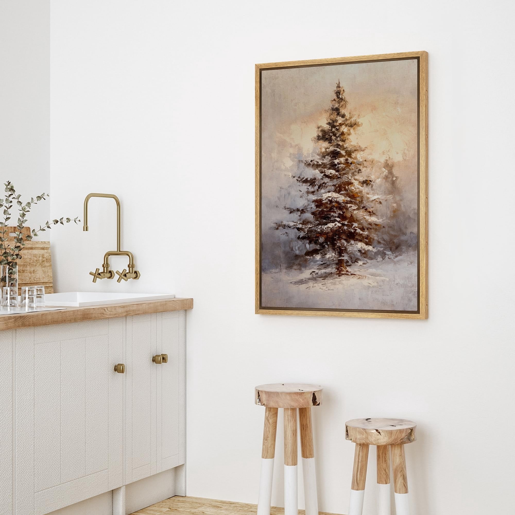 IDEA4WALL Framed Canvas Art Wall Decor Snowy Pine Tree Serene Christmas ...