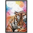 thumbnail image 1 of IDEA4WALL Framed Canvas Art Wall Decor Spotted Yellow Tiger with Rinbow Color Animals Wildlife Watercolor Expressionism Contemporary Portrait Colorful for Dorm Home Office - 16"x24", 1 of 3