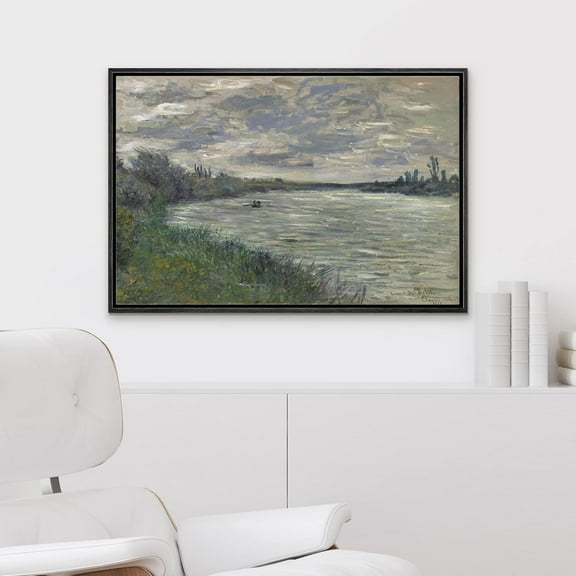 IDEA4WALL Framed Canvas Art Wall Decor Storm Cloud Sky Over Pastel Lake Natural Beauty Impressionism Landscape Illustrations Rustic Scenic Retro for Dorm Home Office - 24"x36" Black