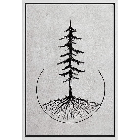 IDEA4WALL Framed Canvas Art Wall Decor A Tall Pine Tree with Expose Roots Astronomy & Space Wilderness Drawings Realism Vintage Relax/Calm Black and White for Dorm Home Office - 24"x36"