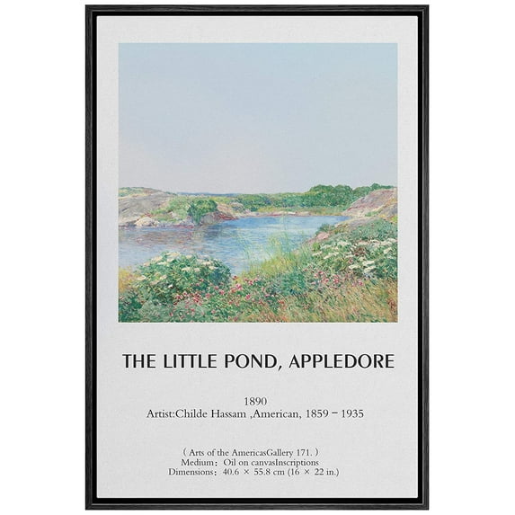 IDEA4WALL Framed Canvas Art Wall Decor The Little Pond, Appledore Master Aritst Childe Hassam Oil Painting Impressionism Contemporary for Dorm Home Office - 24"x36"