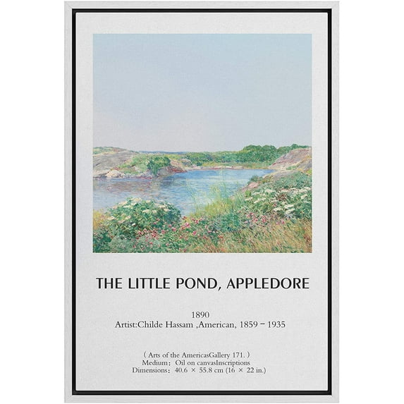 IDEA4WALL Framed Canvas Art Wall Decor The Little Pond, Appledore Master Aritst Childe Hassam Oil Painting Impressionism Contemporary for Dorm Home Office - 24"x36"