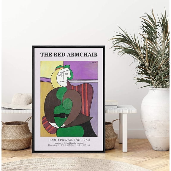 IDEA4WALL Framed Canvas Art Wall Decor The Red Armchair Master Aritst Pablo Picasso Oil Painting Expressionism Contemporary for Dorm Home Office - 16"x24"