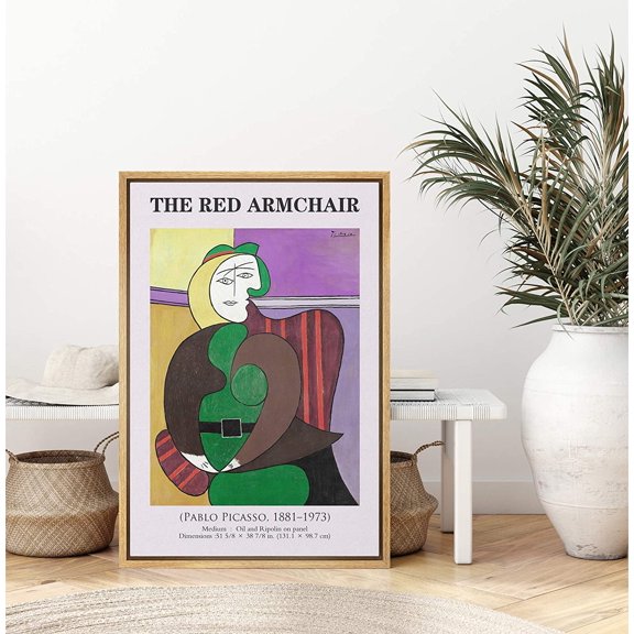 IDEA4WALL Framed Canvas Art Wall Decor The Red Armchair Master Aritst Pablo Picasso Oil Painting Expressionism Contemporary for Dorm Home Office - 24"x36"