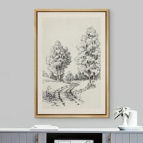 IDEA4WALL Framed Canvas Art Wall Decor, Trail Through Spring Forest Sketch Painting Black & White Farmhouse/Country Fine Art Print Minimal Relax/Clam for Dorm Home Office - 16"x24" Natural