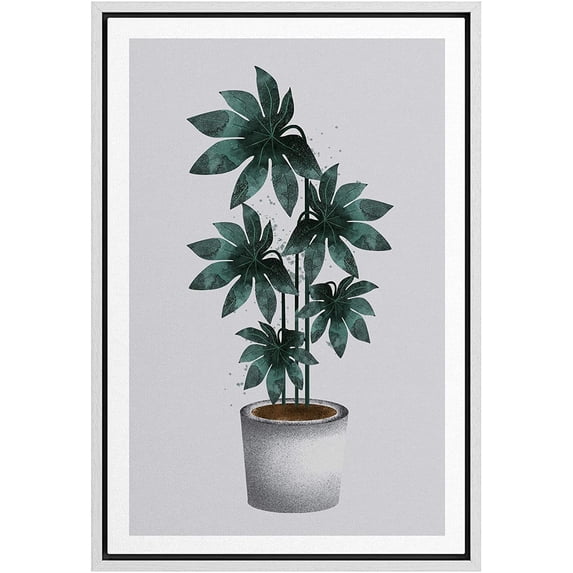 IDEA4WALL Framed Canvas Art Wall Decor Tropical Green Leaves in a Ceramic Vase Botanical Plants Illustrations Modern Art Decorative Elements Relax/Calm for Dorm Home Office - 24"x36"