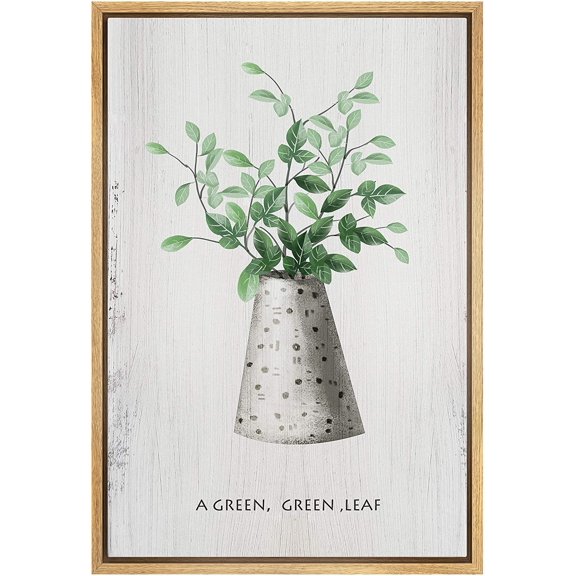 IDEA4WALL Framed Canvas Art Wall Decor Tropical Leaves in Ceramic Vase Botanical Plants Illustrations Modern Art Decorative Elements Relax/Calm for Dorm Home Office - 24"x36"