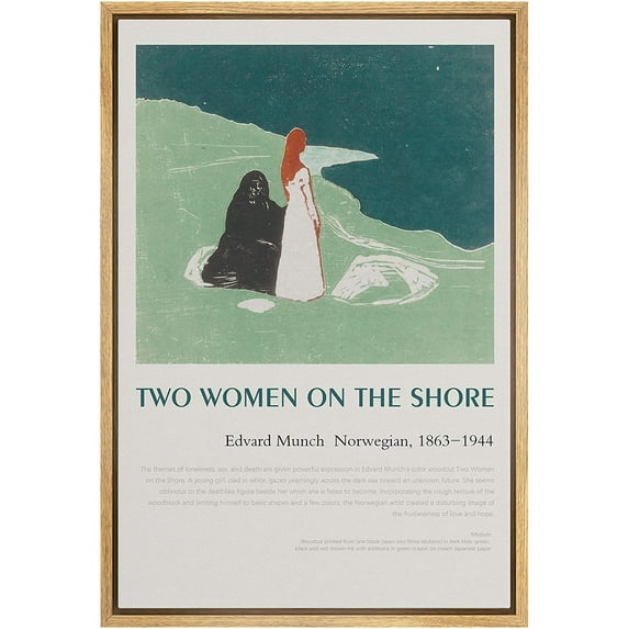 IDEA4WALL Framed Canvas Art Wall Decor Two Women On The Shore Master Aritst Edvard Munch Oil Painting Expressionism Contemporary for Dorm Home Office - 24"x36"