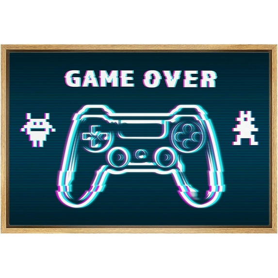 IDEA4WALL Framed Canvas Art Wall Decor Video Arcade Playstation Console and Game Over Pop Culture Media Illustrations Pop Art Modern Colorful for Dorm Home Office - 16"x24"