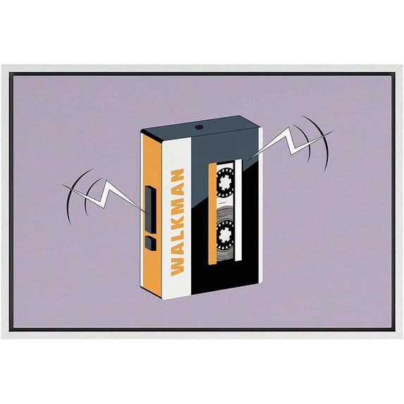 IDEA4WALL Framed Canvas Art Wall Decor Vintage Black and Orange Cassette Walkman Player in Purple Background Music Media Illustrations Pop Art Modern for Dorm Home Office - 16"x24"