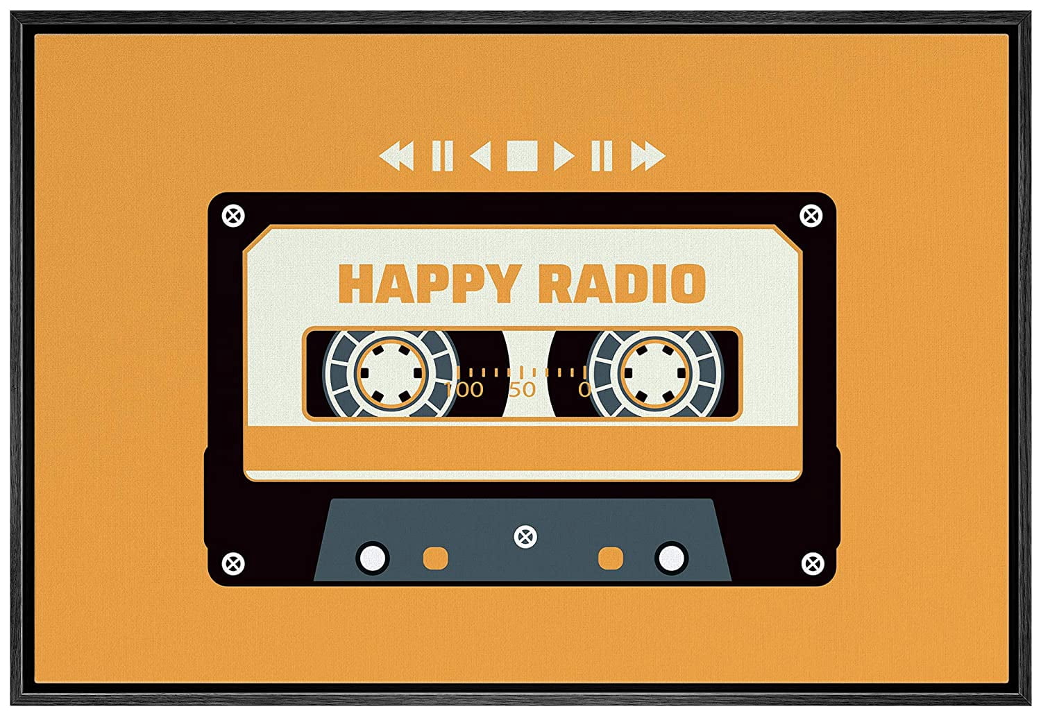 アート・デザイン・音楽 Happy! IDEA4WALL Framed Canvas Art Wall Decor Vintage Cassette Tape Happy